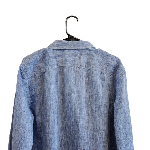 Untuckit 100% Linen Long Sleeve Button Down Shirt Chambray Blue Size Large - Picture 6 of 8